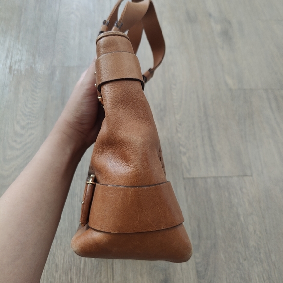 Michael Kors Tan Brown Square Laser Cut Perforated Leather Tote Bag - Picture 7 of 15